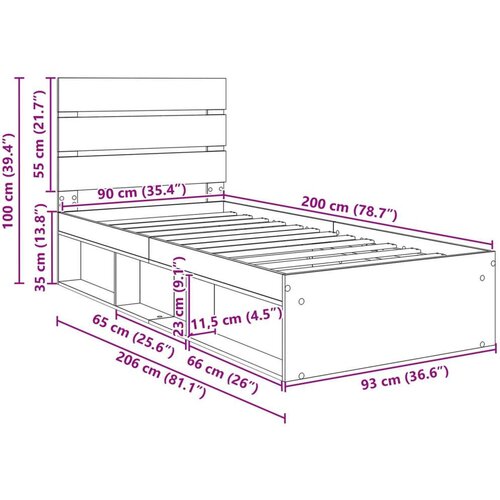  Okvir za krevet Staro drvo 90 x 200 cm Čvrsto borovo drvo Slike