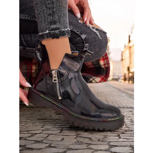Resti Black lacquered women's boots with a Odeta zipper - Footwear Cene