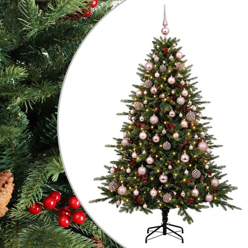  Umjetno božićno drvce s kuglicom 180 cm 300 LED lampica - Zelena 180 cm s LED-ima i ružičastim lopticama Slike