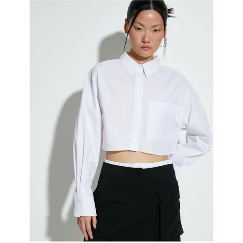 Koton Crop Shirt Long Sleeve Comfort Fit Buttoned Pocket Detailed