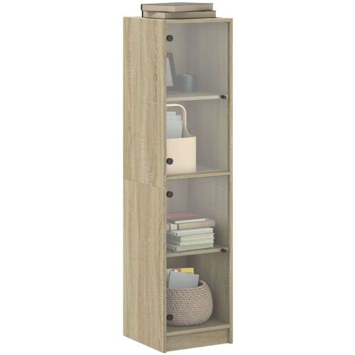 VidaXL Visoka komoda sa staklenim vratima boja hrasta 35 x 37 x 142 cm Slike