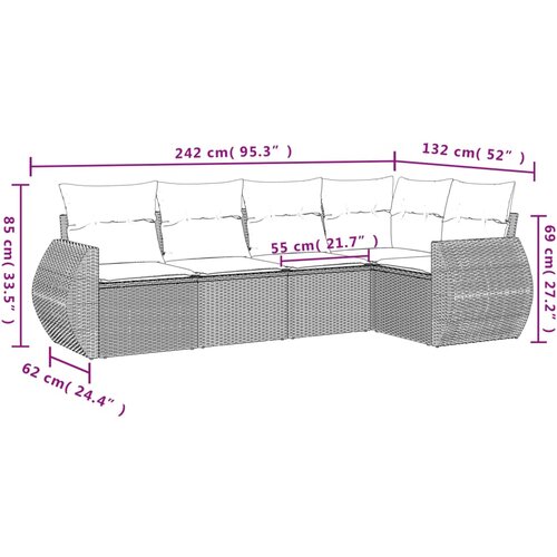  5-dijelni vrtni set sofa s jastucima bež od poliratana 70 x 62 x 69 cm Slike