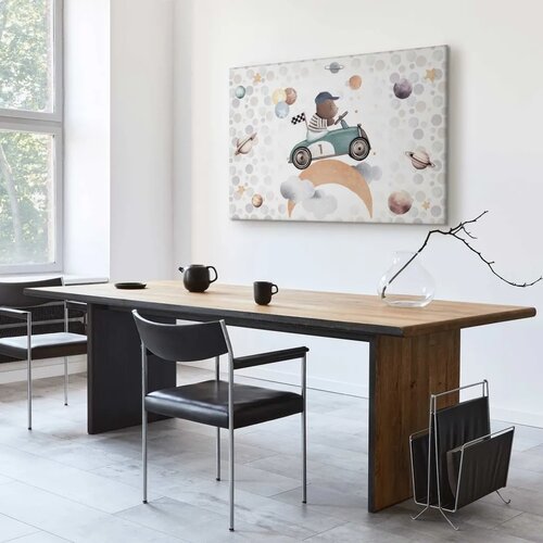 Slika - Galactic Races - A Bear Participating in Car Races Among Planets Clouds and Stars in Pastel Hues 30x20 Premium Print Slike