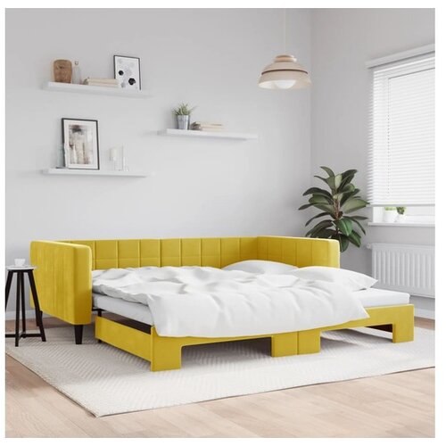 VidaXL Izvlečna dnevna postelja rumena 100x200 cm žamet Slike