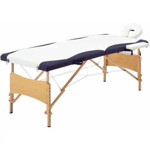 Sklopivi stol za masažu s 2 zone drveni bijelo-ljubičasti