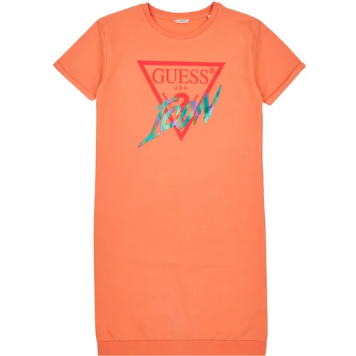 Guess Kratke obleke ROLLED UP SLEEVES TERRY DRESS Oranžna