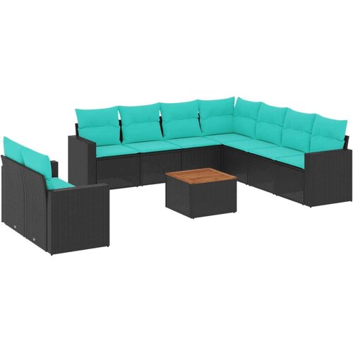  Vrtna garnitura - 10-dijelni set vrtnih sofa od poliratana s jastucima crni - Crna 1 Slike