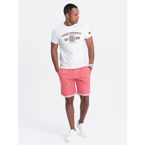 Ombre Men's LOOSE FIT melange fabric shorts - bright red Slike