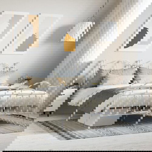 VidaXL Metalni okvir kreveta uzglavlje i podnožje bijeli 140x200 cm Slike