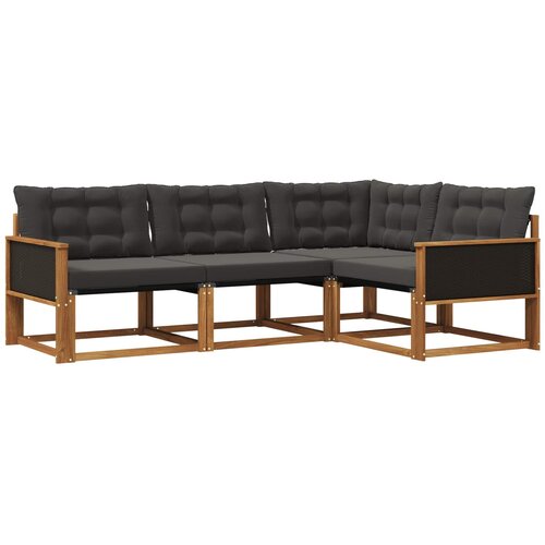 vidaXL Zunanja garnitura za sedenje z blazino 4 pcs Naravna in črna, (5000273328) Cene