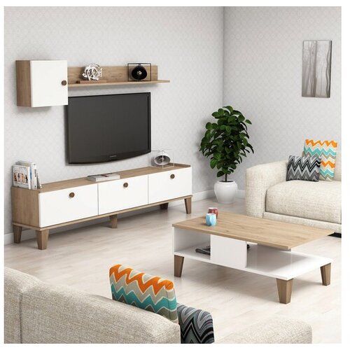 Hanah home Set TV komoda i klub stolić hrast-bijela Cijene