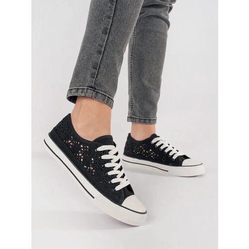Shelvt Black openwork sneakers Cene