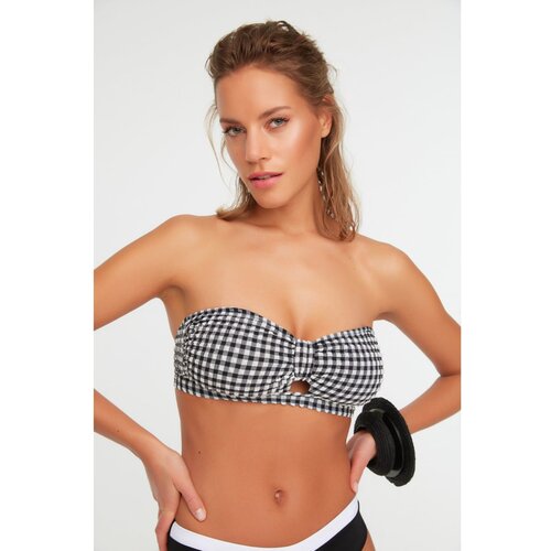 Trendyol Black and White Gingham Textured Bikini Top Slike