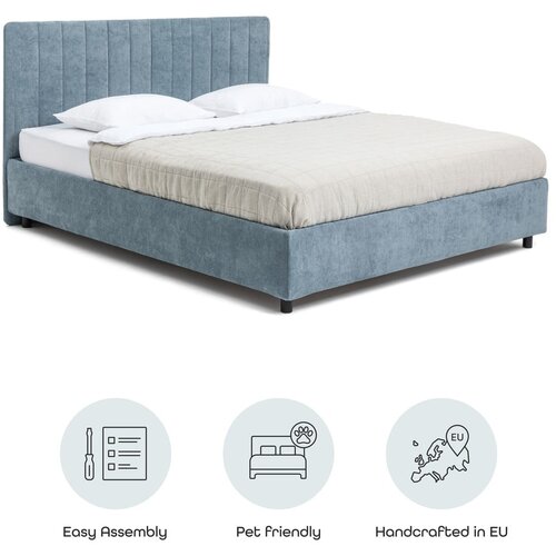 Bonami Selection Plavi tapecirani bračni krevet s podnicom i prostorom za odlaganje 160x200 cm Myra Slim Line &amp;ndash; Slike