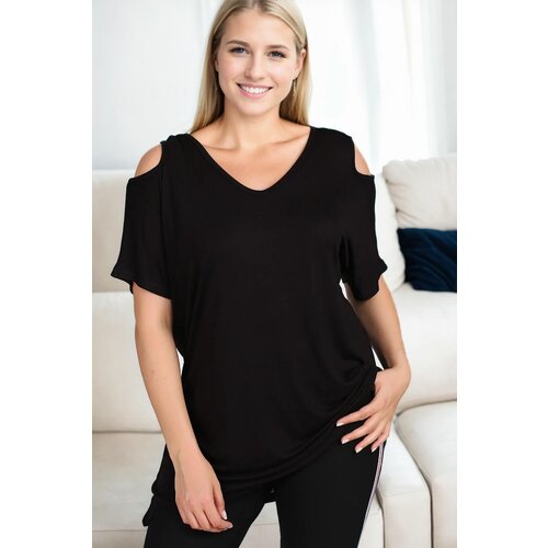 Dewberry 99554 Short Sleeve Womens Blouse-BLACK Slike