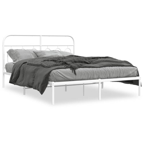 vidaXL Kovinski posteljni okvir z vzglavjem bel 135x190 cm Cene