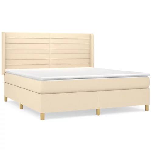 vidaXL Box spring postelja z vzmetnico krem 180x200 cm blago, (20892720)