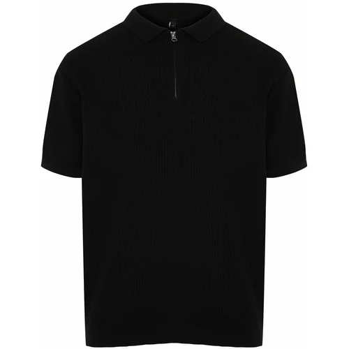Trendyol Black Regular Fit Openwork Zippered Knitwear Polo Collar T-Shirt