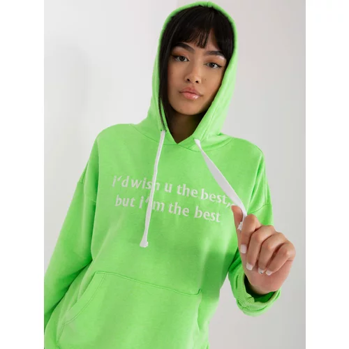 Fashion Hunters Light green kangaroo sweatshirt with inscription