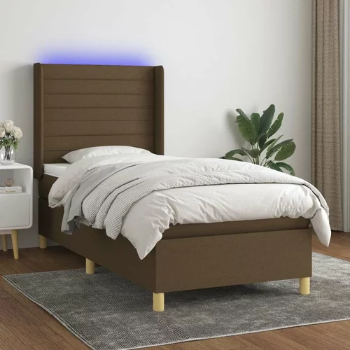  Box spring postelja z vzmetnico LED temno rjava 100x200cm blago, (20898697)