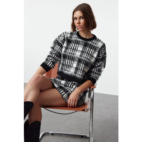 Trendyol Black Geometric Patterned Skirted Knitwear Top-Bottom Set Cene