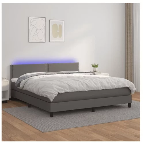 vidaXL Box spring postelja z vzmetnico LED siva 180x200cm um