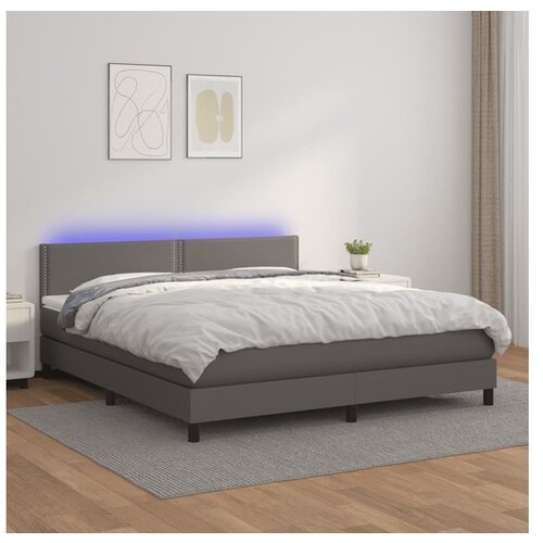 vidaXL Krevet box spring s madracem LED sivi 180x200cm od umjetne kože Cene