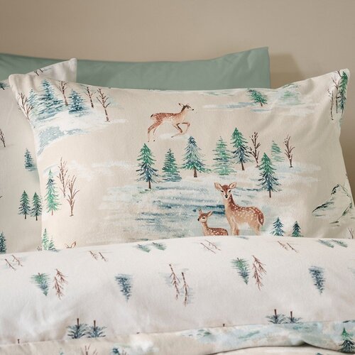 Catherine Lansfield Flanelna posteljnina za zakonsko posteljo v naravni barvi 230x220 cm Brushed Christmas Deer &amp;ndash; Slike