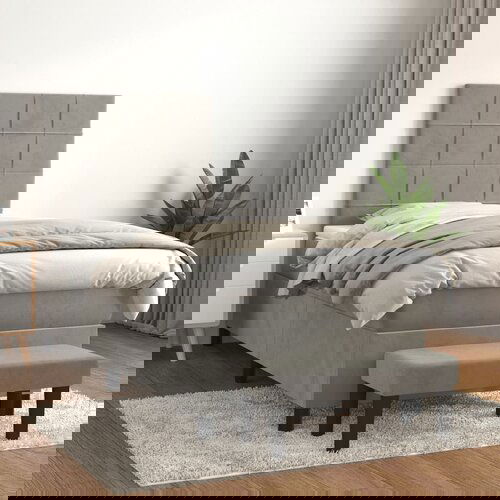 The Living Store Box spring postelja z vzmetnico svetlo siva 90x200 cm žamet - Box Spring Postelja, (21438493) Slike