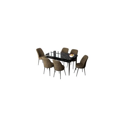 Hanah home set trpezarijski sto i 6 stolica zen black marble brown Cene