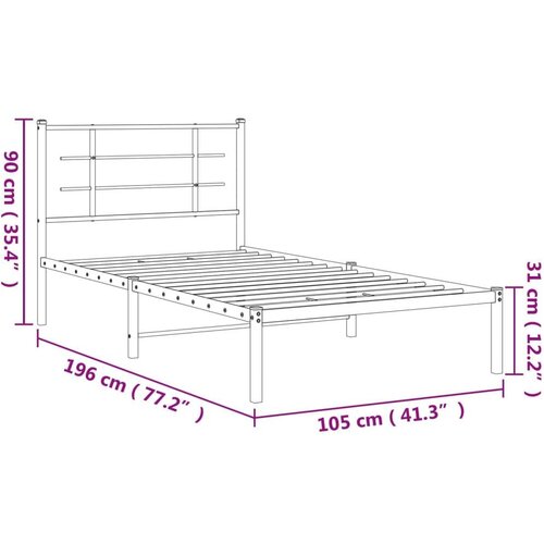 VidaXL Metalni okvir za krevet s uzglavljem bijeli 100x190 cm Slike
