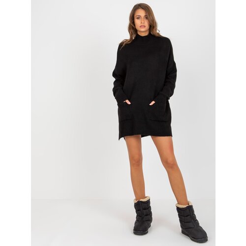 Fashion Hunters Lady&amp;#039;s black oversized sweater with turtleneck Slike