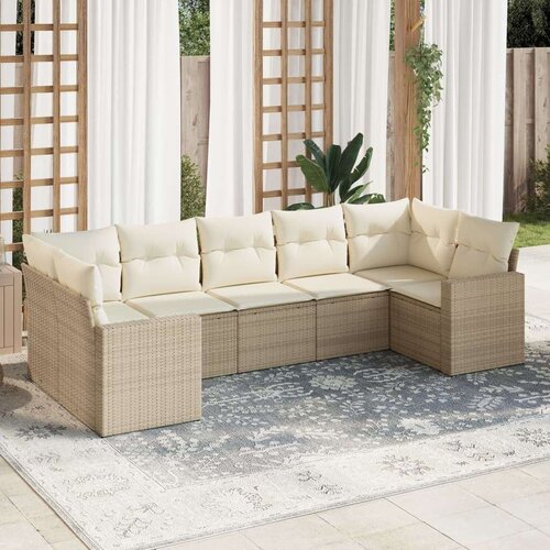 VidaXL 7-dijelni set vrtnih sofa od poliratana s jastucima bež Slike