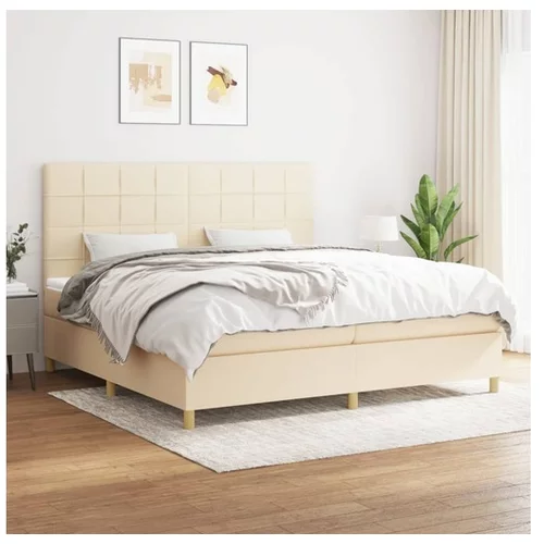  Box spring postelja z vzmetnico krem 200x200 cm blago