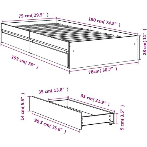 VidaXL Okvir kreveta s ladicama siva boja hrasta 75 x 190 cm drveni Slike