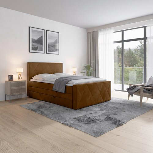 MID.YOU POSTELJA BOXSPRING 140 cm x 200 cm , les, kovina, umetna masa, tekstil rjava Cene
