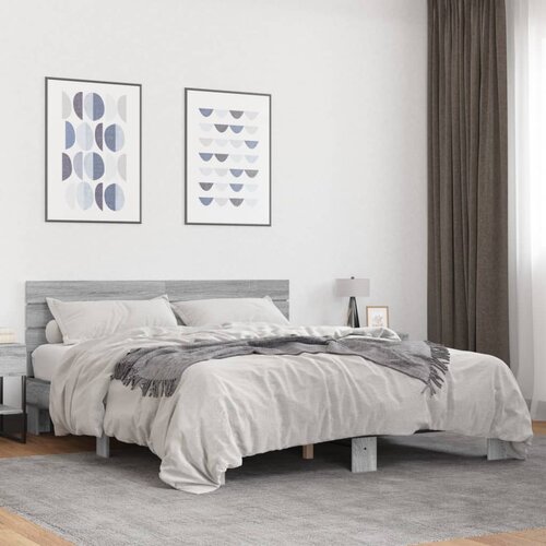  Okvir za krevet boja hrasta 150x200cm konstruirano drvo i metal Siva 150 x 200 cm Slike