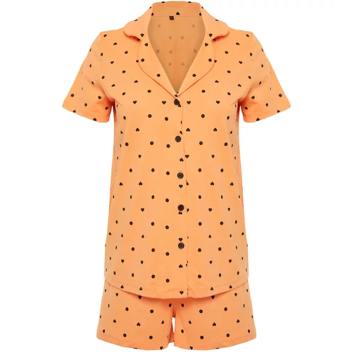 Trendyol Orange 100% Cotton Polka Dot Knitted Pajamas Set