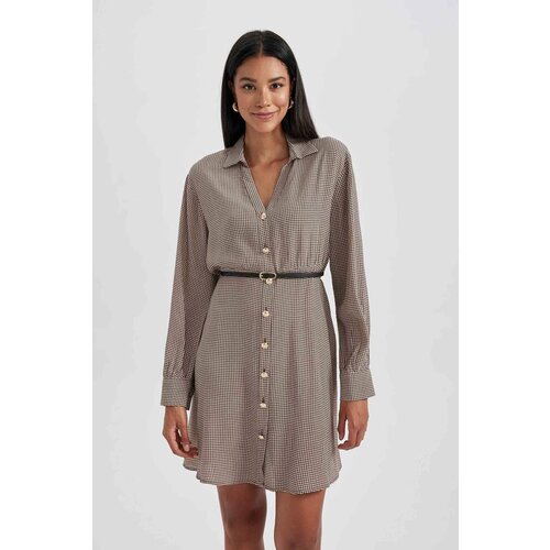 Defacto Shirt Collar Crowbar Twill Mini Long Sleeve Dress Slike