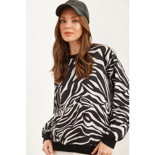 Olalook Women's Zebra Basic Soft Texture Casual Sweatshirt