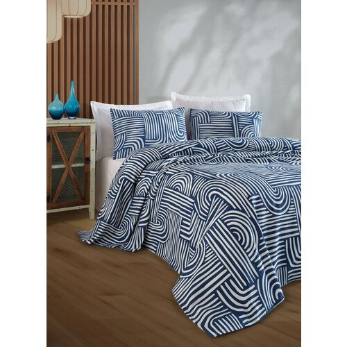 Lessentiel Maison set Prekrivač i jasučnice Line Art, 200 x 230 cm, Plavi Slike