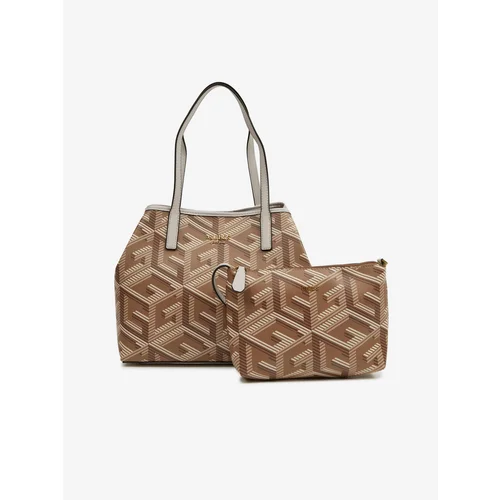 Guess Brown Ladies Patterned Handbag 2in1 Vikky - Ladies