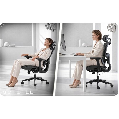 Sofotel Altis &amp;ndash; Ergonomska uredska stolica s podesivim naslonom in 4D rokama, črna Slike