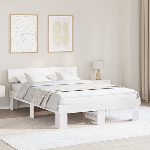 vidaXL Konstrukcija postelje Bela 150 x 200 cm Masivno borovo les Cene