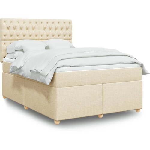  Boxspring - Krevet s oprugama i madracem krem 140 x 190 cm od tkanine - Krema 140 x 190 cm Dizajn s gumbima Slike