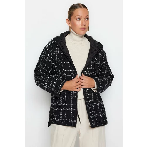 Trendyol Black Premium Oversize Double-Sided Wearable Tweed Quilted Puffy Coat