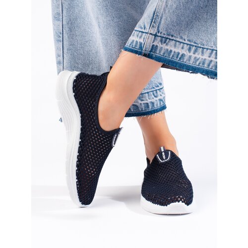 Shelvt Openwork slip-on navy blue sneakers Cene