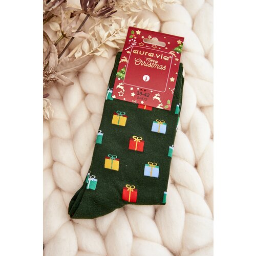 Kesi Men's Cotton Christmas Socks Patterns Dark Green Slike