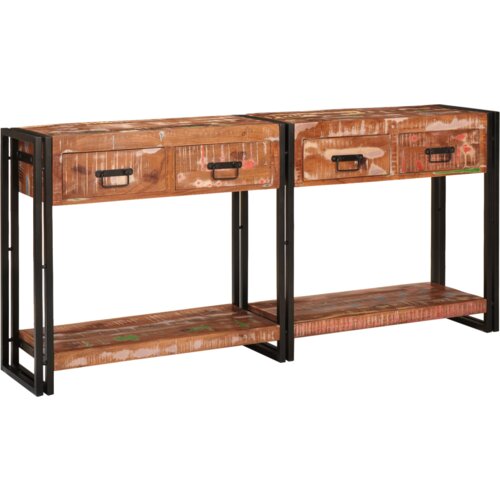 vidaXL Konzolni stolovi Set od 2 s ladicama, Višebojno čvrsto obnovljeno drvo, konzolni stol s ladicama 160x33x75 cm Čvrsto obnovljeno drvo Cijene