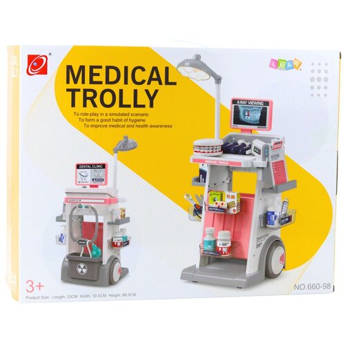 Doktor i stomatolog Set medicinskih kolica s svjetlima ružičasta 26 komada. Slike